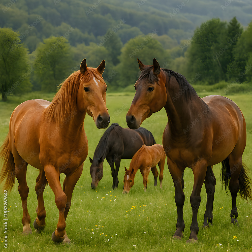 Fototapeta premium Horses are playing in the forest 