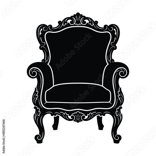 an ornate antique chair silhouette isolated on a white background