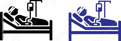 Hospital Bed Illustrations, Patient Resting in Medical Facility, Healthcare Symbol