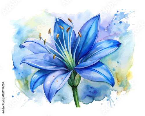 Watercolor African Lily Agapanthus, Blue Flower Illustration for Floral Design, Isolated on White