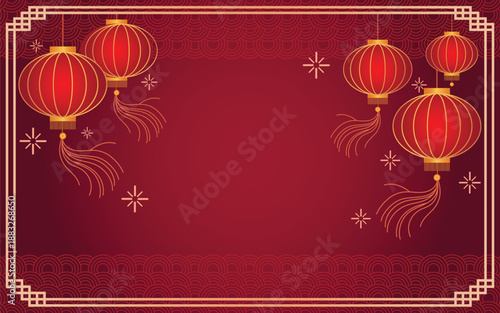Red Chinese New Year Lantern Frame Background.