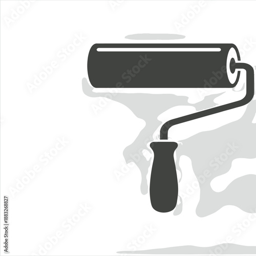a black paint roller with a gray shadow against a white background
