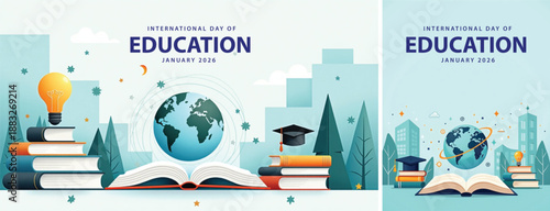 Flat illustration education day background, internasional day of education background for social media template design