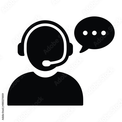  Customer Support Icon – Call Center Agent with Headset and Chat Bubble