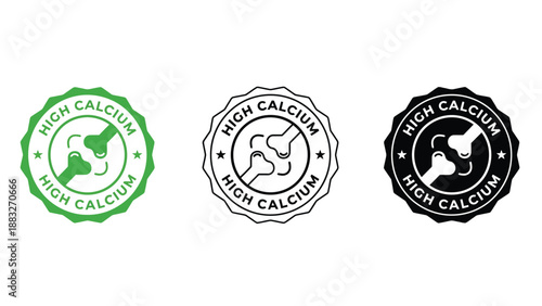 Three high calcium logos in green, black and white on a plain background