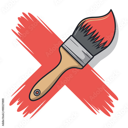 A paintbrush with red paint is depicted crossing out a large red 'X' symbol.