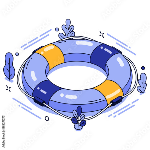 Colorful lifebuoy with decorative elements on white background