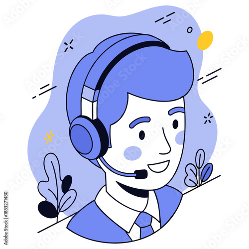 Young male with headset providing customer support illustration