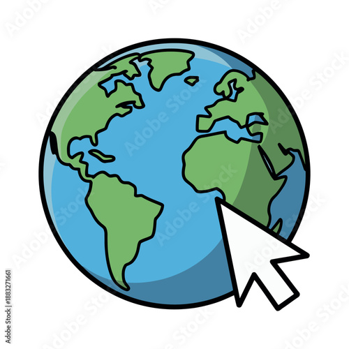 A cursor hovers over the Earth, symbolizing global connectivity and online interaction.