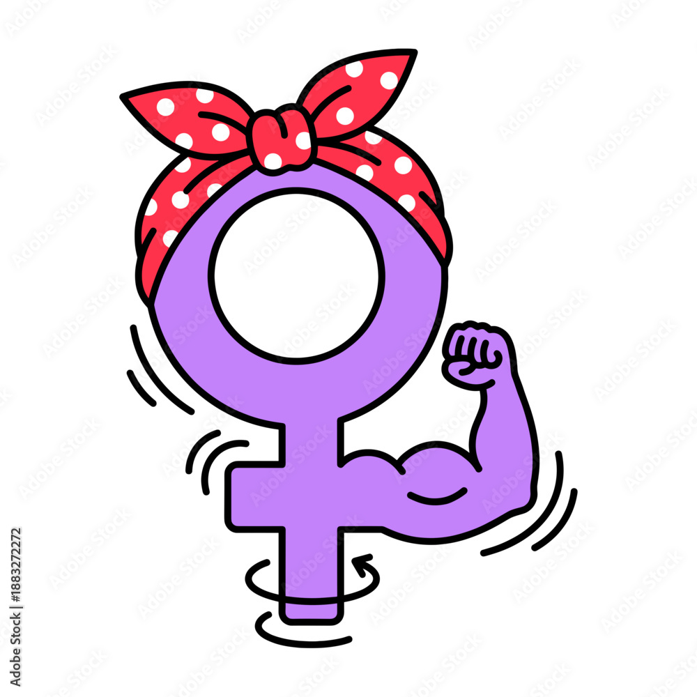 Obraz premium Symbol of female empowerment illustrated with a muscular arm and a retro style bandana