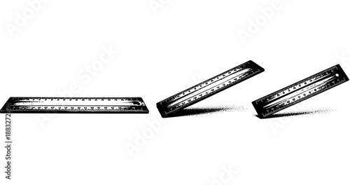 Three black and white rulers at different angles