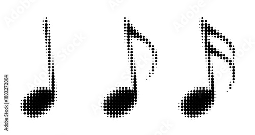 Halftone musical notes trio in black and white