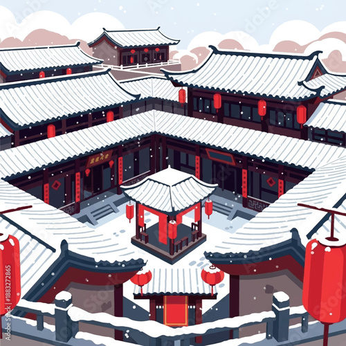 Traditional Chinese Courtyard Architecture Design.