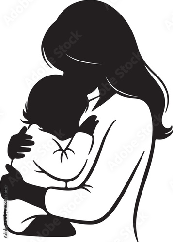 Mother hugging her baby tightly in a loving and tender moment together