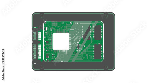 Close-up view of a solid-state drive with internal components visible.