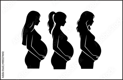 Pregnant women silhouettes, pregnancy progression, expecting mothers