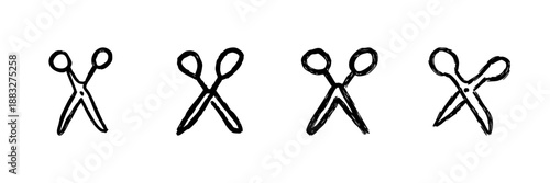 Scissors Line Icon Set In Doodle Style. Cutting Tools, Crafting, And Sewing Outline Sketch Collection. Hand Drawn Isolated Vector Illustration