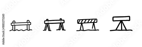 Construction Barrier Line Icon Set In Doodle Style. Roadblock, Safety, And Traffic Control Outline Sketch Collection. Hand Drawn Isolated Vector Illustration