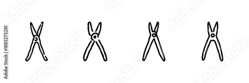 Scissors Line Icon Set In Doodle Style. Cutting Tools, Crafting, And Office Supplies Outline Sketch Collection. Hand Drawn Isolated Vector Illustration