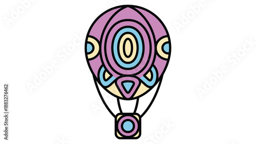 Colorful hot air balloon illustration with intricate design and vibrant patterns, ready for travel.