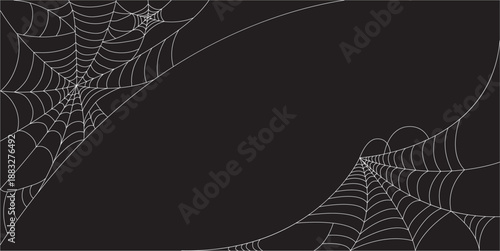 Corner Cobweb, isolated on black, transparent background. Spiderweb for Halloween design. Spider web elements, spooky, scary, horror halloween decor.