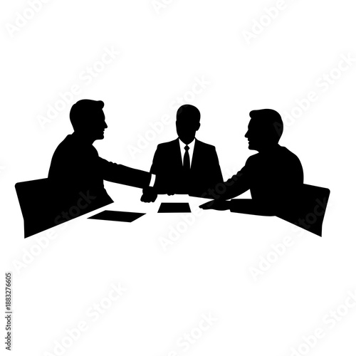 Two businessmen shaking hands in a meeting silhouette