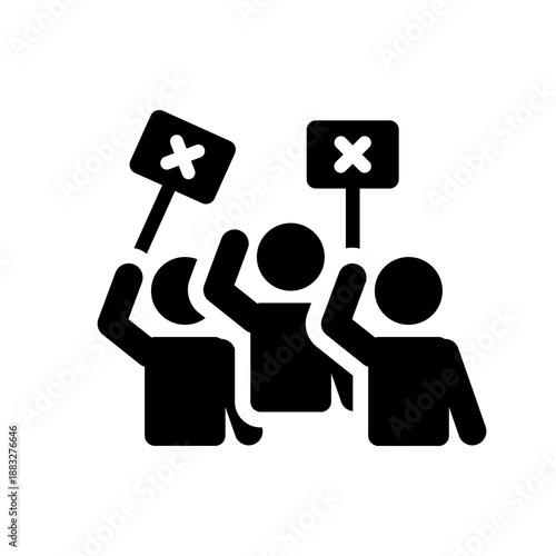 People holding protest signs with cross symbol icon