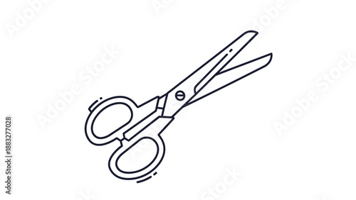 Simple black and white line art illustration of a pair of metal scissors opened slightly against a plain white background.