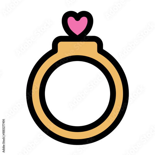 Gold Heart Engagement Ring Icon for Love and Commitment