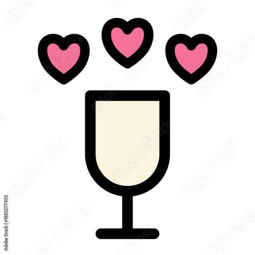 Wine Glass with Hearts Icon Celebrating Love and Romance