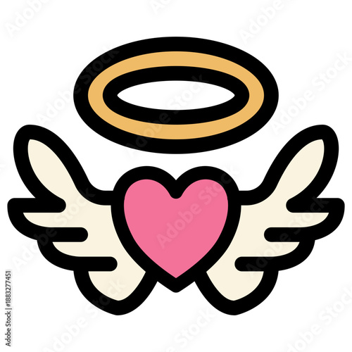 Cute Winged Heart with Halo Icon Vector Illustration