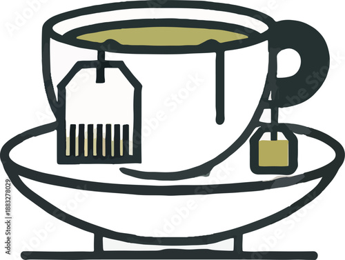 Cup of tea with tea bags and spoon on saucer vector