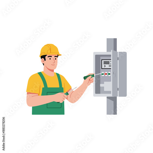 Electrician Working on Electrical Panel.