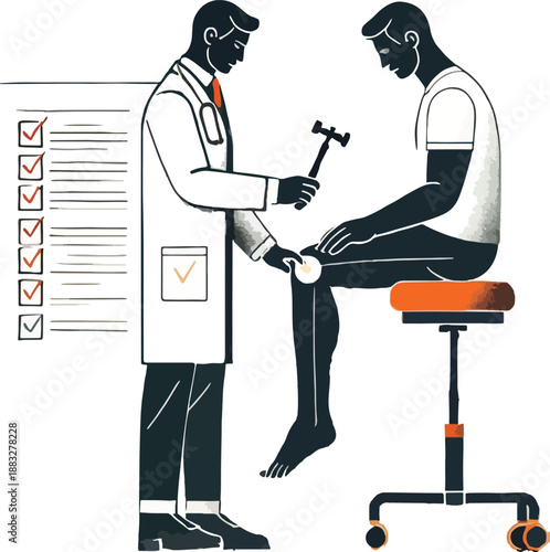Doctor examining patient's knee with reflex hammer