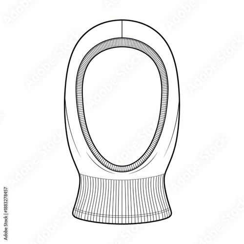 Technical sketch of knitted balaclava hood front view illustration.