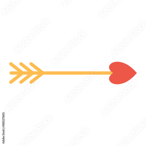 Heart-tipped arrow illustration symbolizing love, attraction, and romance. For Valentine, wedding designs, invitations, cards, stickers, prints, branding. Isolated background. Hand drawn. Flat vector.