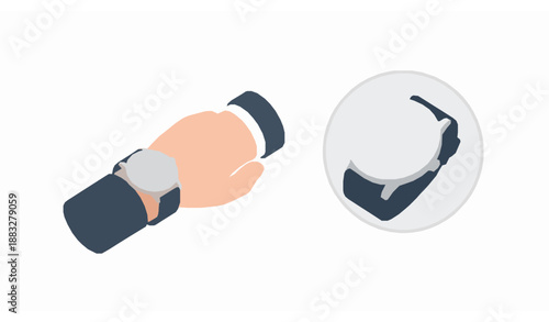 Isometric 3D wrist watch and business hand set for deadline and scheduling UI