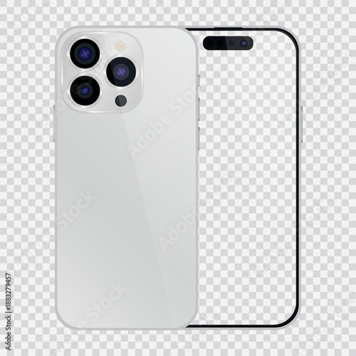 Vector realistic smartphone 15 pro. Realistic gadget set png. Vector electronic device with blank empty screen isolated on transparent background.