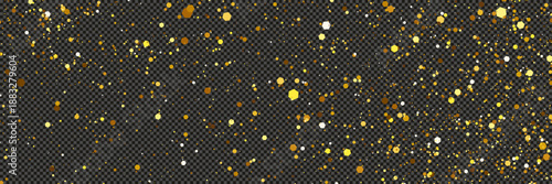Gold glittering dust with stars on transparent backdrop
