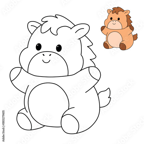 Horse coloring pages. Trace and color horse. Coloring page outline of cute horse. Wild animals horse coloring pages worksheets printable for kids, Kindergarten and preschool activity. 