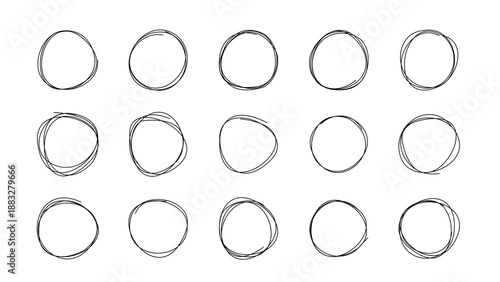 Set of Messy Line Art Round Shapes