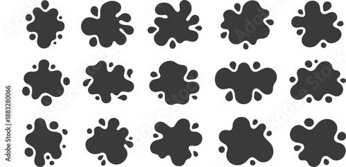 Monochrome Ink Marks with Random Dispersion. Expressive Graphic Element for Editorial Design. Abstract Imperfection Concept