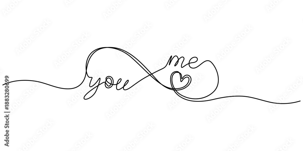 Obraz premium Infinity love symbol with heart. One line art. Infinity symbol with love continuous one line drawing