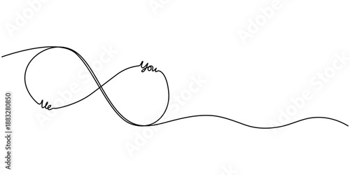 Infinity symbol continuous one line drawing on white background minimalist endless sign and icon outline vector illustration