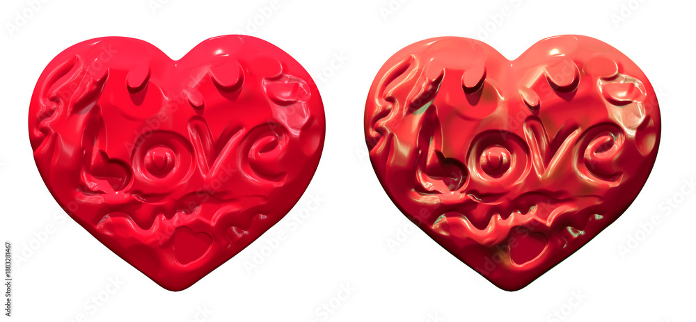 Fototapeta premium Heart shaped 3D illustration with the love text