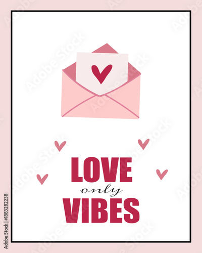 Cute Valentine's Day print with a love letter and text. Perfect for posters, prints, cards.
