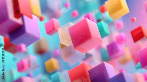 Abstract colorful cubes floating transparent
