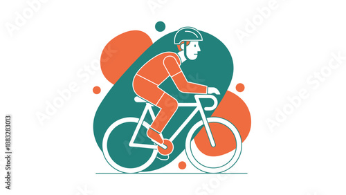 Cyclist in action, riding a bicycle with determination and focus, wearing helmet.