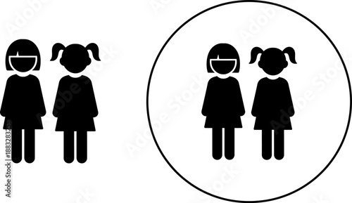Twin Girls Silhouette Icon , Childhood Sisters and Female Children Avatar Symbol Set