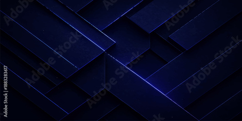 3D dark blue and black abstract geometric background featuring a digital render of metallic cubes and square blocks in a professional technology pattern